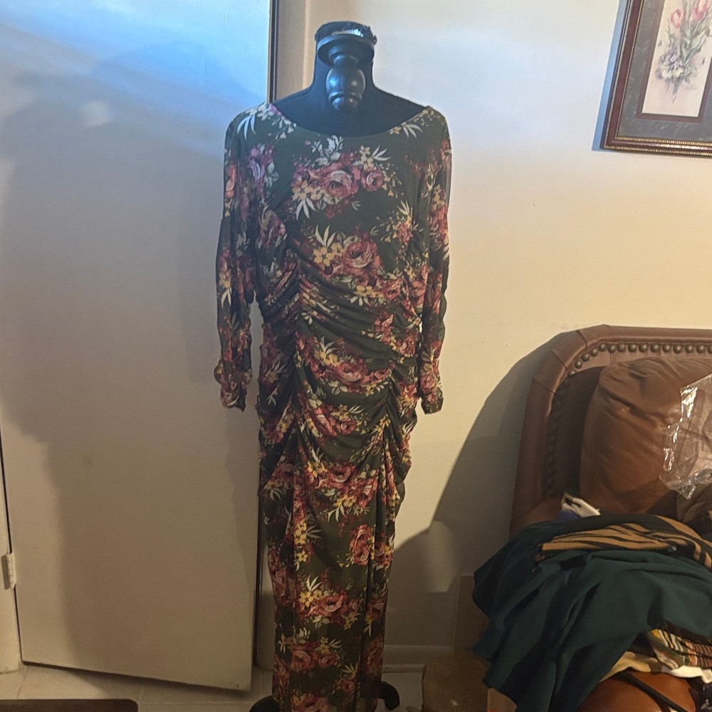 Collection B Floral Long Sleeve Dress - Green and Pink